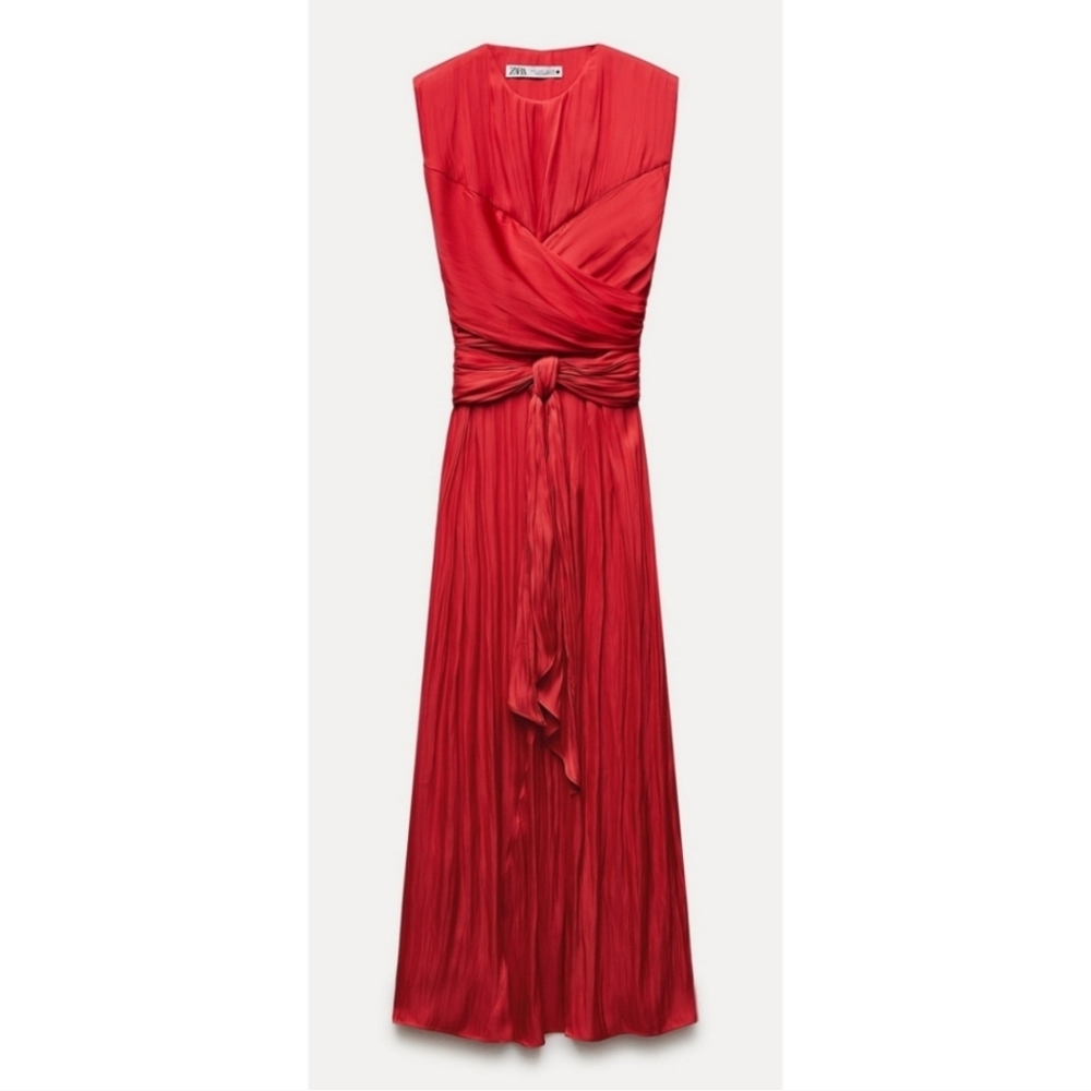Zara Satin Effect Dress Red